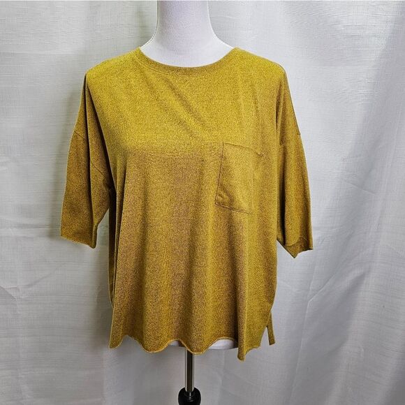 Altar'd State Mustard Yellow Oversized Pocket Slub Tee Size Small - Picture 1 of 7